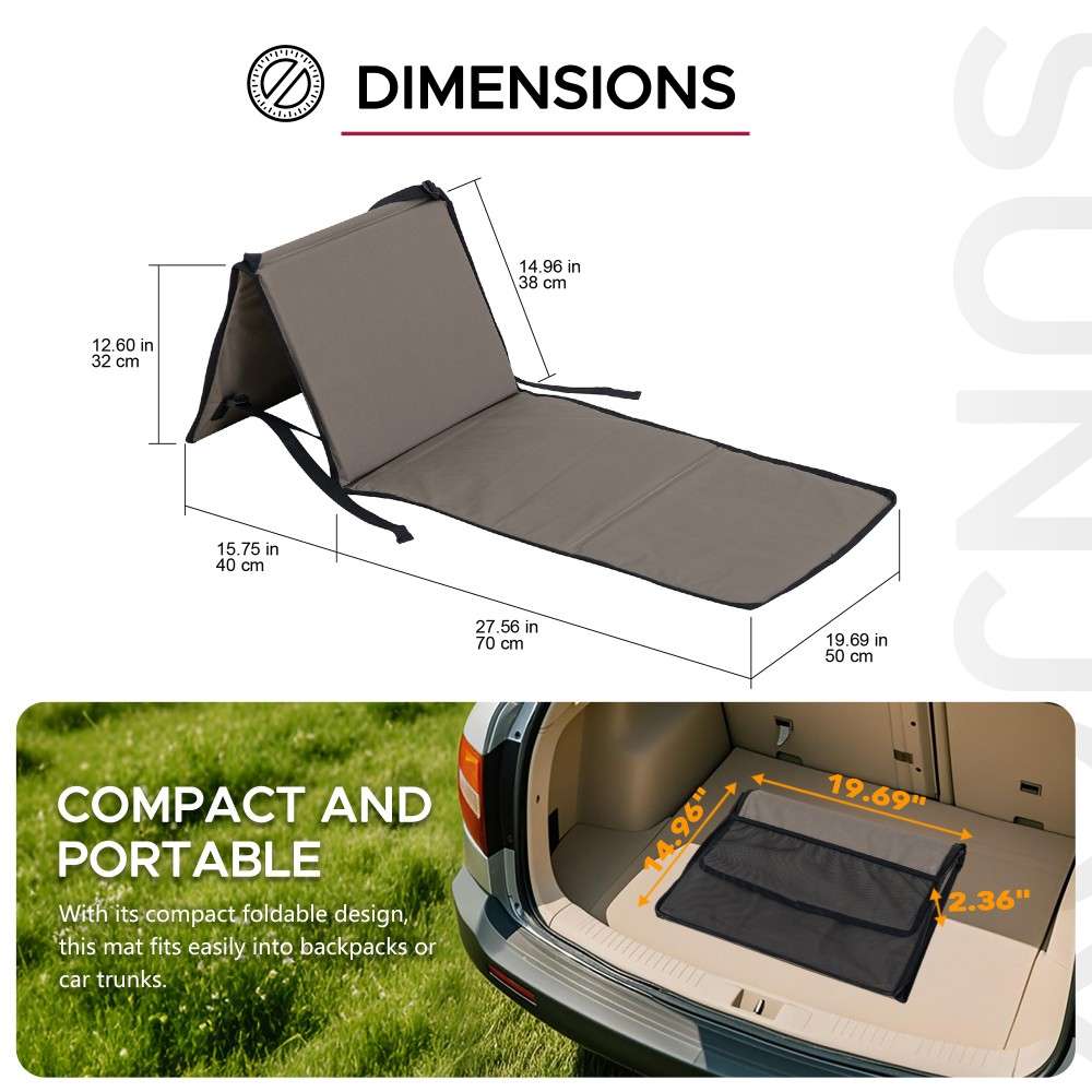 SUNJOY Portable Beach Mat with Adjustable Backrest for Adults (Set of 1) - Khaki