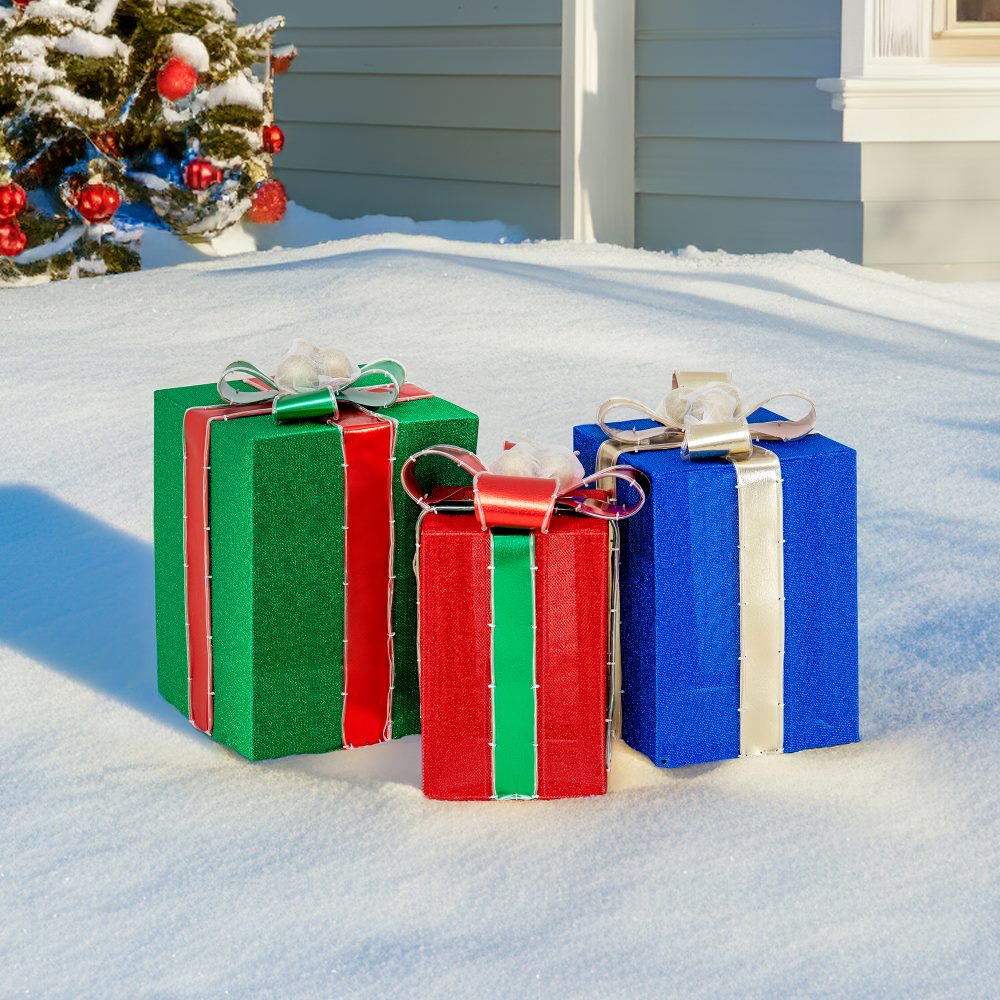 SUNJOY Set of 3 Lighted Gift Boxes with LED Lights.