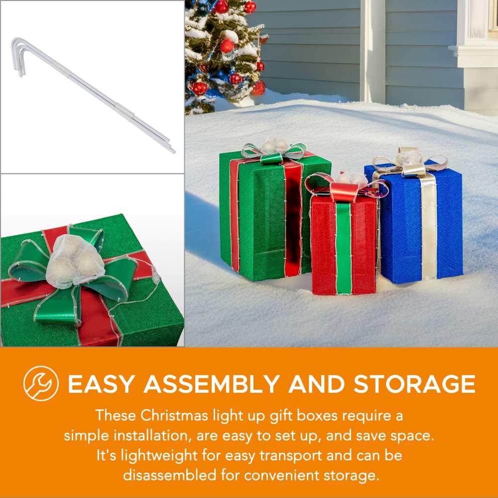 SUNJOY Set of 3 Lighted Gift Boxes with LED Lights.