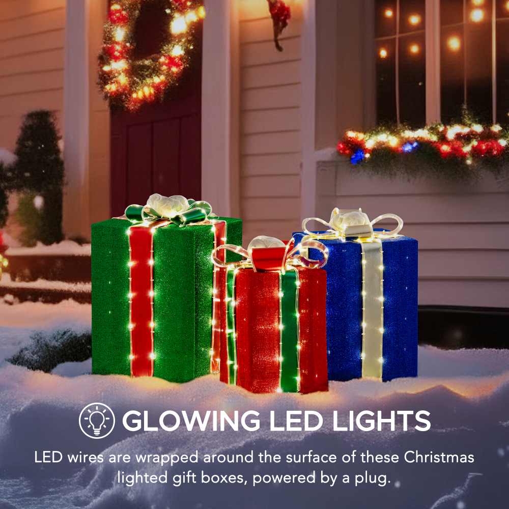 SUNJOY Set of 3 Lighted Gift Boxes with LED Lights.