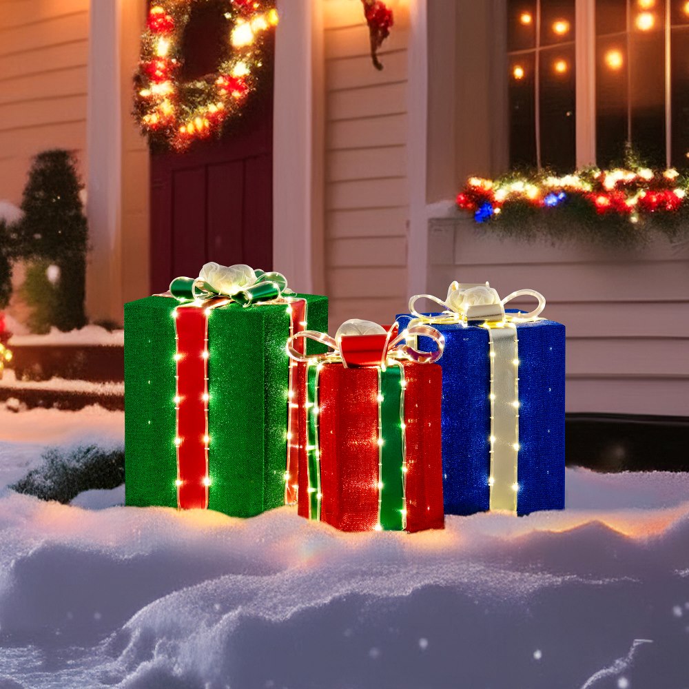 SUNJOY Set of 3 Lighted Gift Boxes with LED Lights.