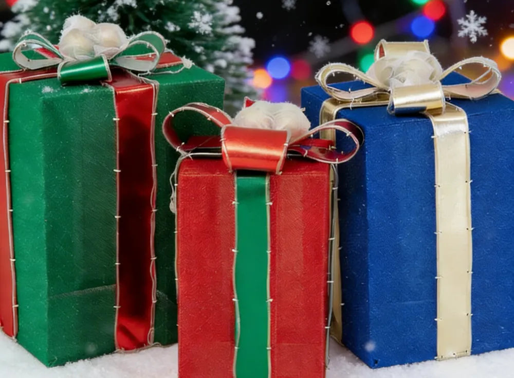 SUNJOY 20 Inch Set of 3 Lighted Gift Boxes with LED Lights