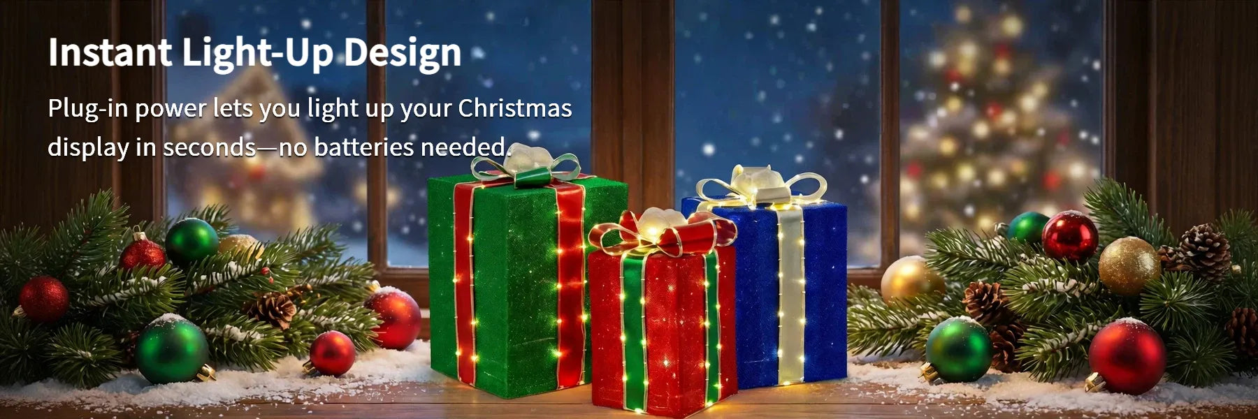 SUNJOY 20 Inch Set of 3 Lighted Gift Boxes with LED Lights