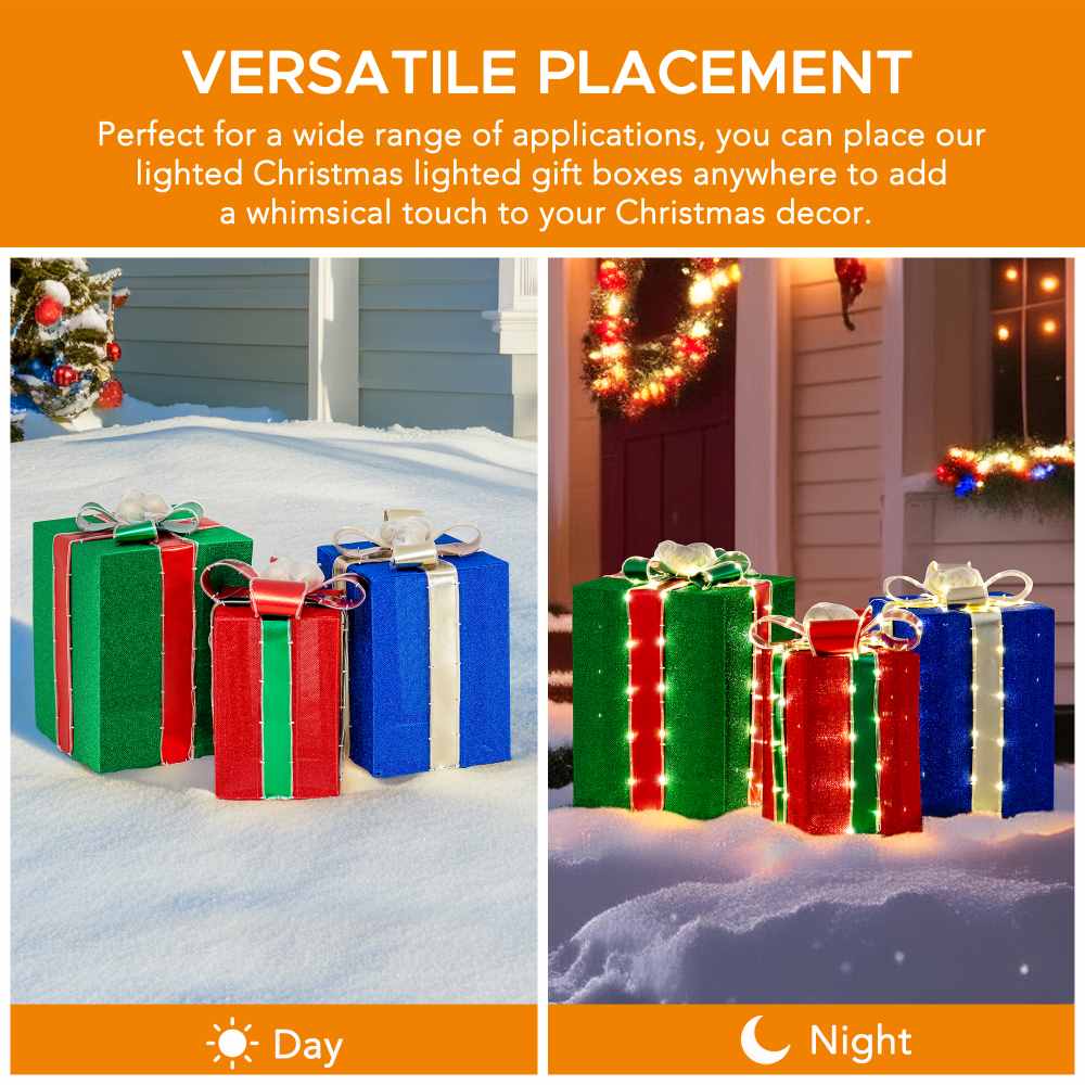 SUNJOY Set of 3 Lighted Gift Boxes with LED Lights.