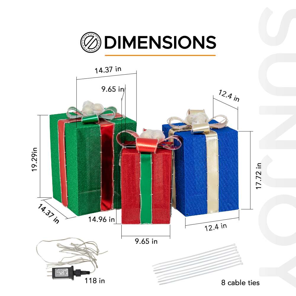 SUNJOY Set of 3 Lighted Gift Boxes with LED Lights.