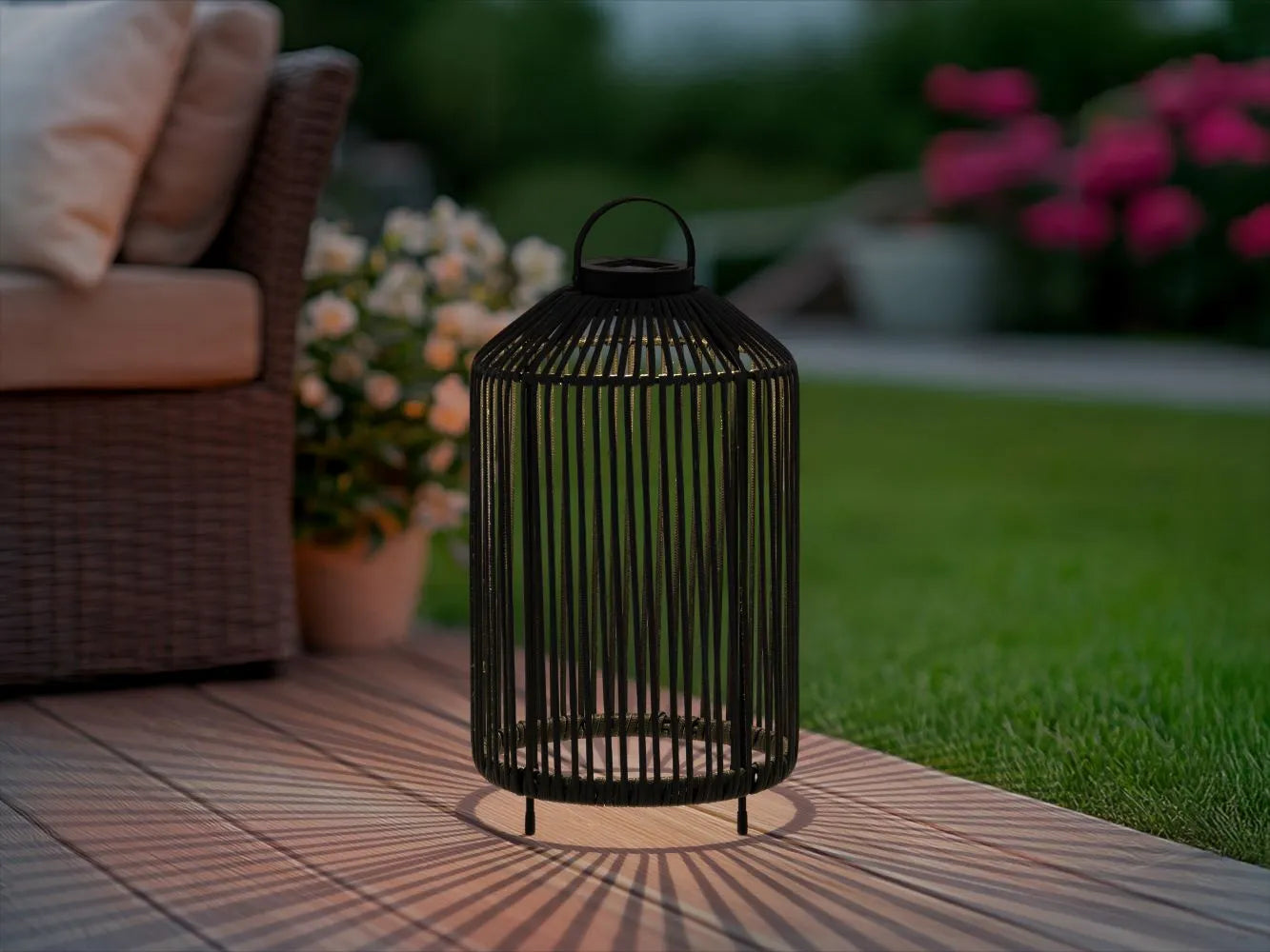 Origin 21 28-in x 10-in Black Metal Solar Outdoor Decorative Lantern