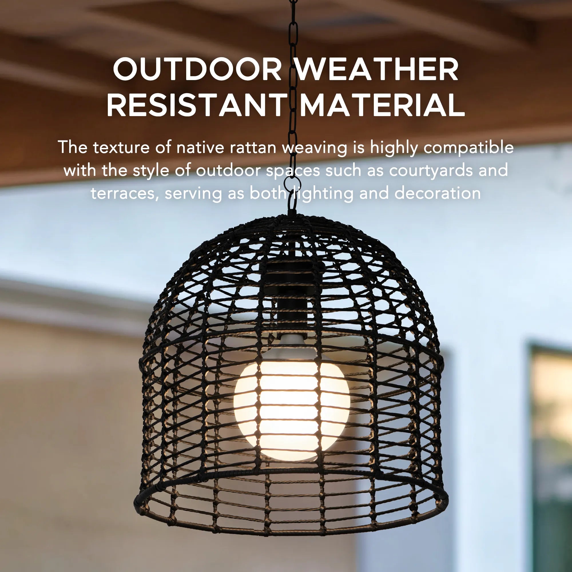 Chandelier Wicker Hanging Light Fixture with Remote Control - Black