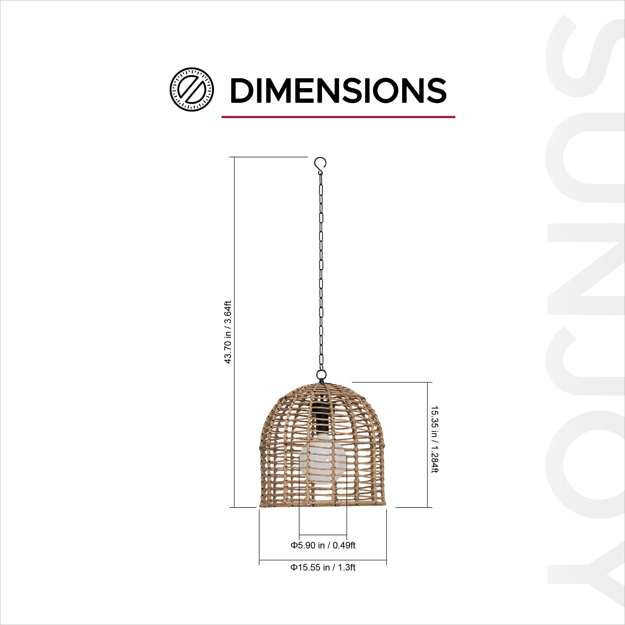 Chandelier Wicker Hanging Light Fixture with Remote Control - Light Brown