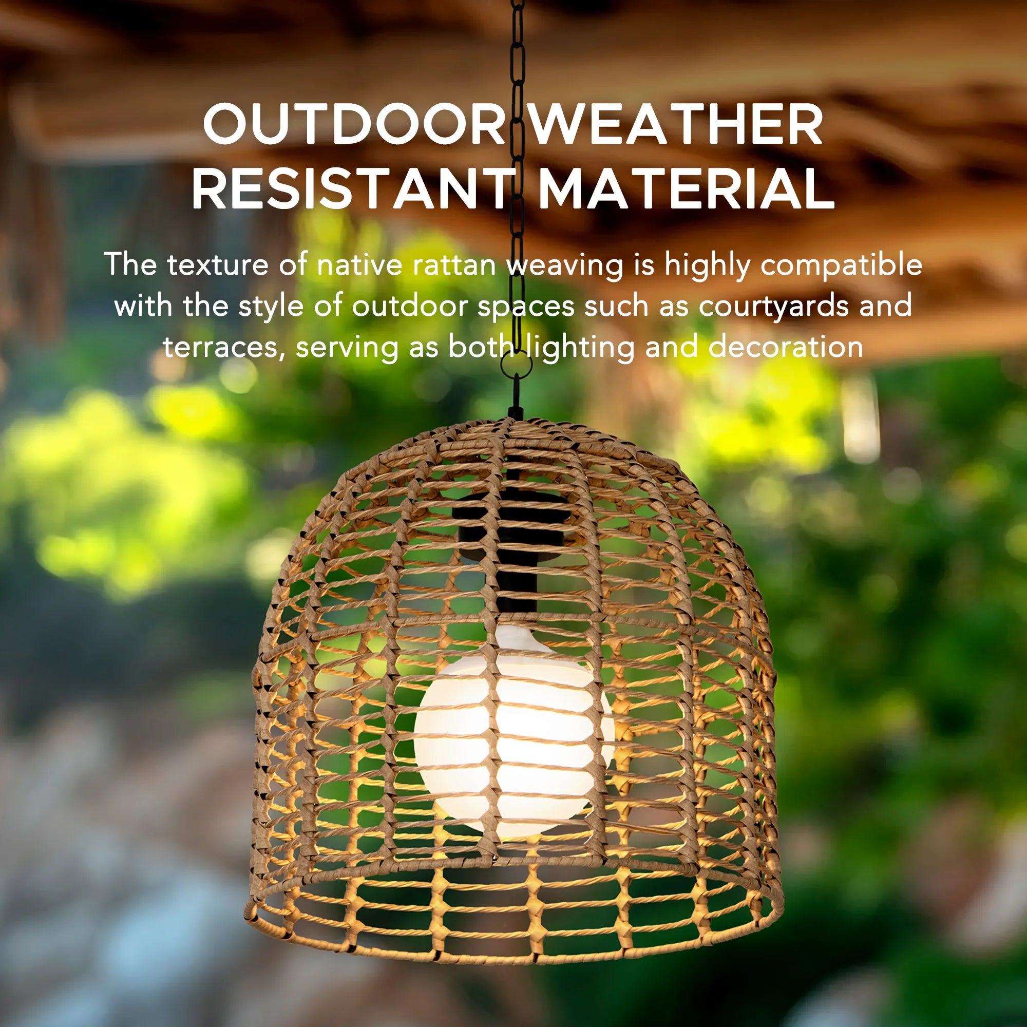 Chandelier Wicker Hanging Light Fixture with Remote Control - Light Brown