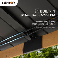 Sunjoy Outdoor Patio 11x11 Black 2-Tier Wooden Frame Backyard Hardtop Gazebo with Ceiling Hook.