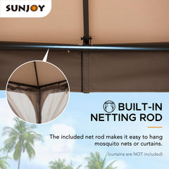 Sunjoy Outdoor Patio 9.5x9.5 Tan 2-Tier Steel Backyard Soft Top Gazebo with Ceiling Hook and Netting