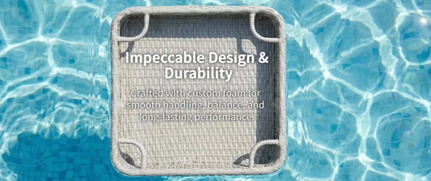 SUNJOY 24x24 Inch Aluminum Frame Wicker Floating Tray for Pool - Gray