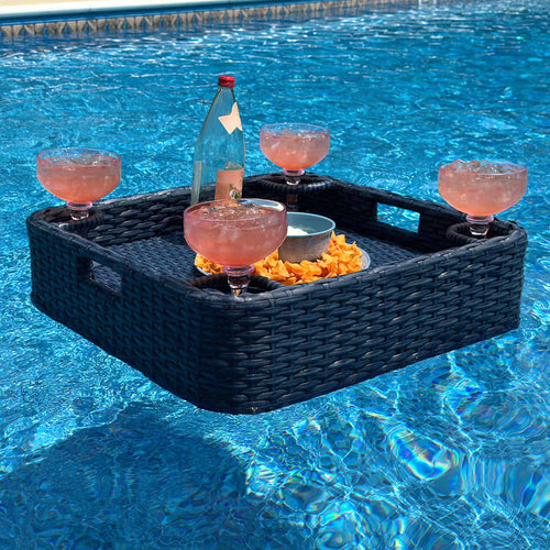24x24 Pool Floating Tray with Wicker & Aluminum Frame | SUNJOY