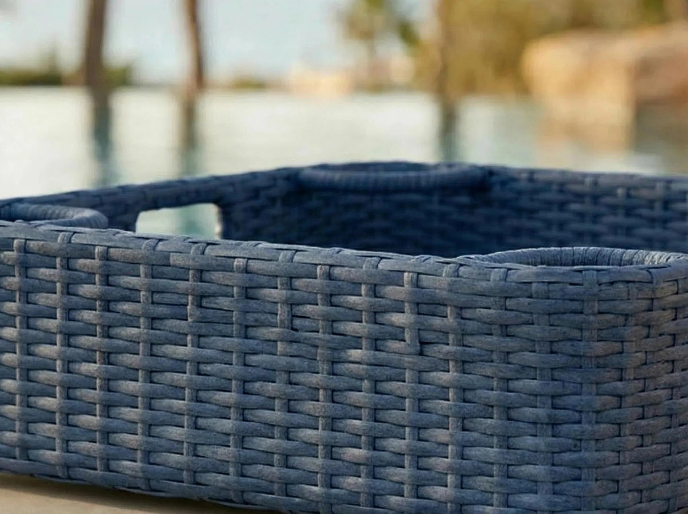 SUNJOY 24x24 Inch Aluminum Frame Wicker Floating Tray for Pool - Navy