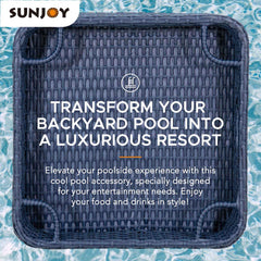 SUNJOY 24x24 Inch Aluminum Frame Wicker Floating Tray for Pool.