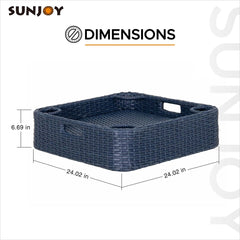 Sunjoy 24x24'' Wicker Floating Pool Tray Aluminum Frame Pool Accessory Tray for Drinks, Snacks, and Essentials.