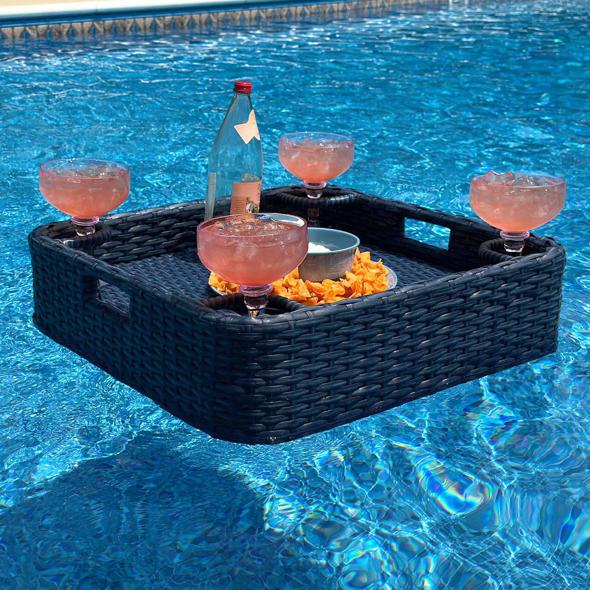 SUNJOY 24x24 Inch Aluminum Frame Wicker Floating Tray for Pool.