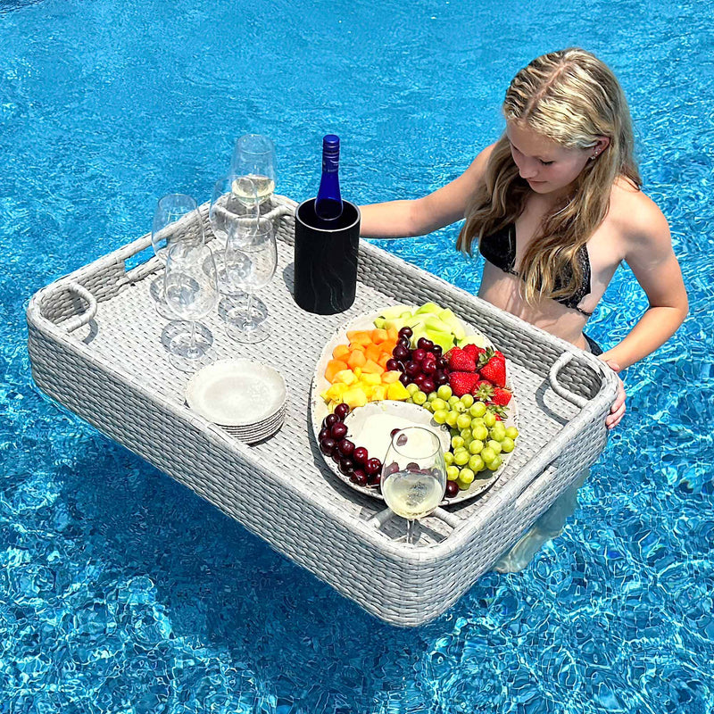 Sunjoy Wicker Floating Pool Tray | Floating Tray for Pool