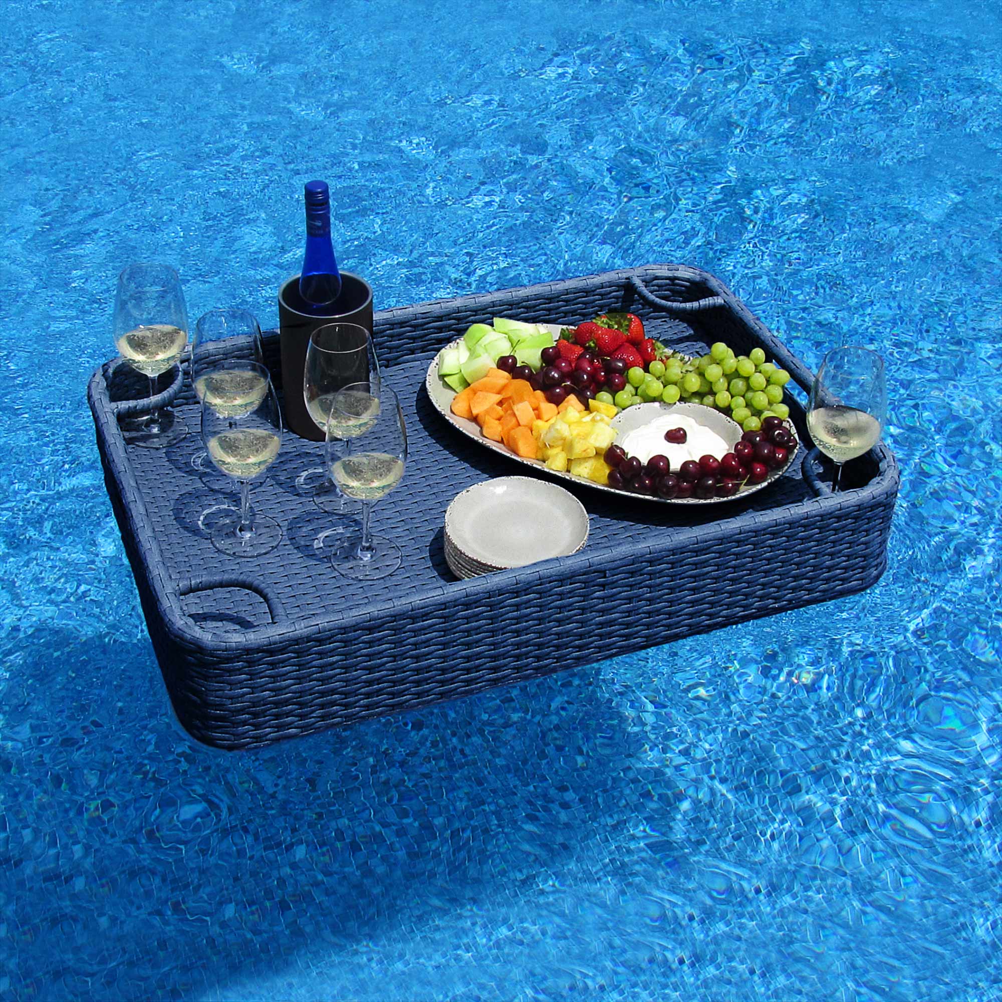 SUNJOY 36x24 Inch Wicker Floating Pool Tray for Drinks and Snacks.