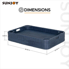 Sunjoy 36x24'' Wicker Floating Pool Tray Aluminum Frame Pool Accessory Tray for Drinks, Snacks, and Essentials.