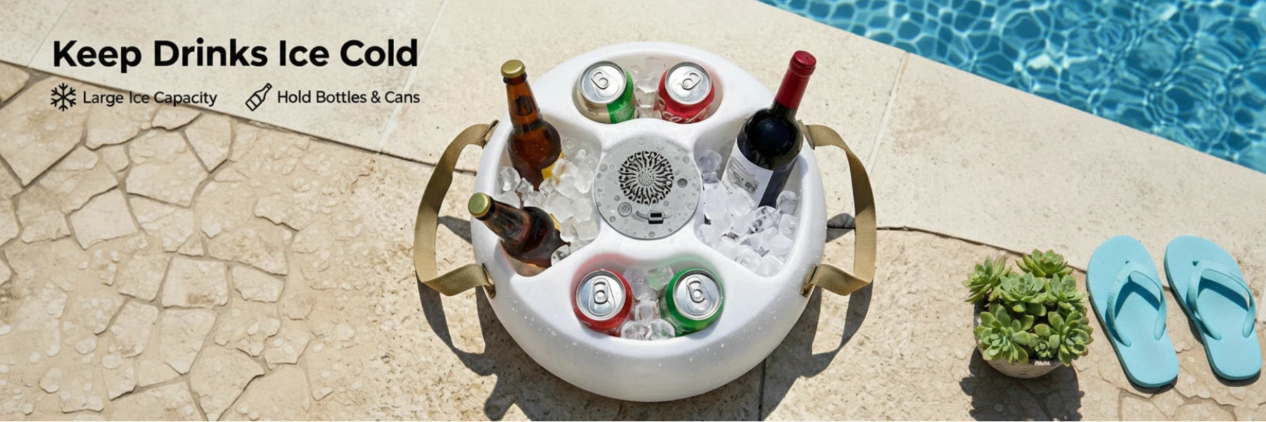 SUNJOY Floating Drink Holder with Ip66 Waterproof Bluetooth 5.0 Speaker