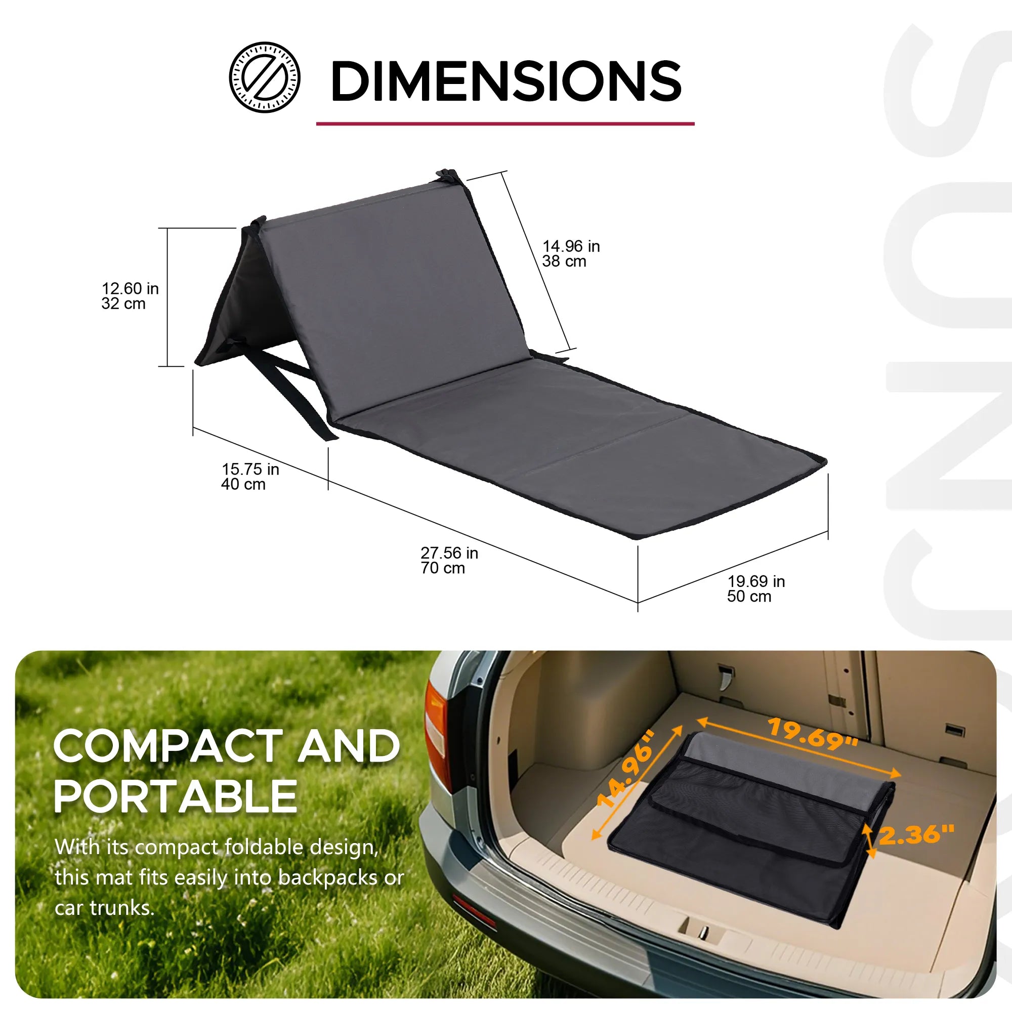 SUNJOY Portable Beach Mat with Adjustable Backrest for Adults (Set of 1) - Gray