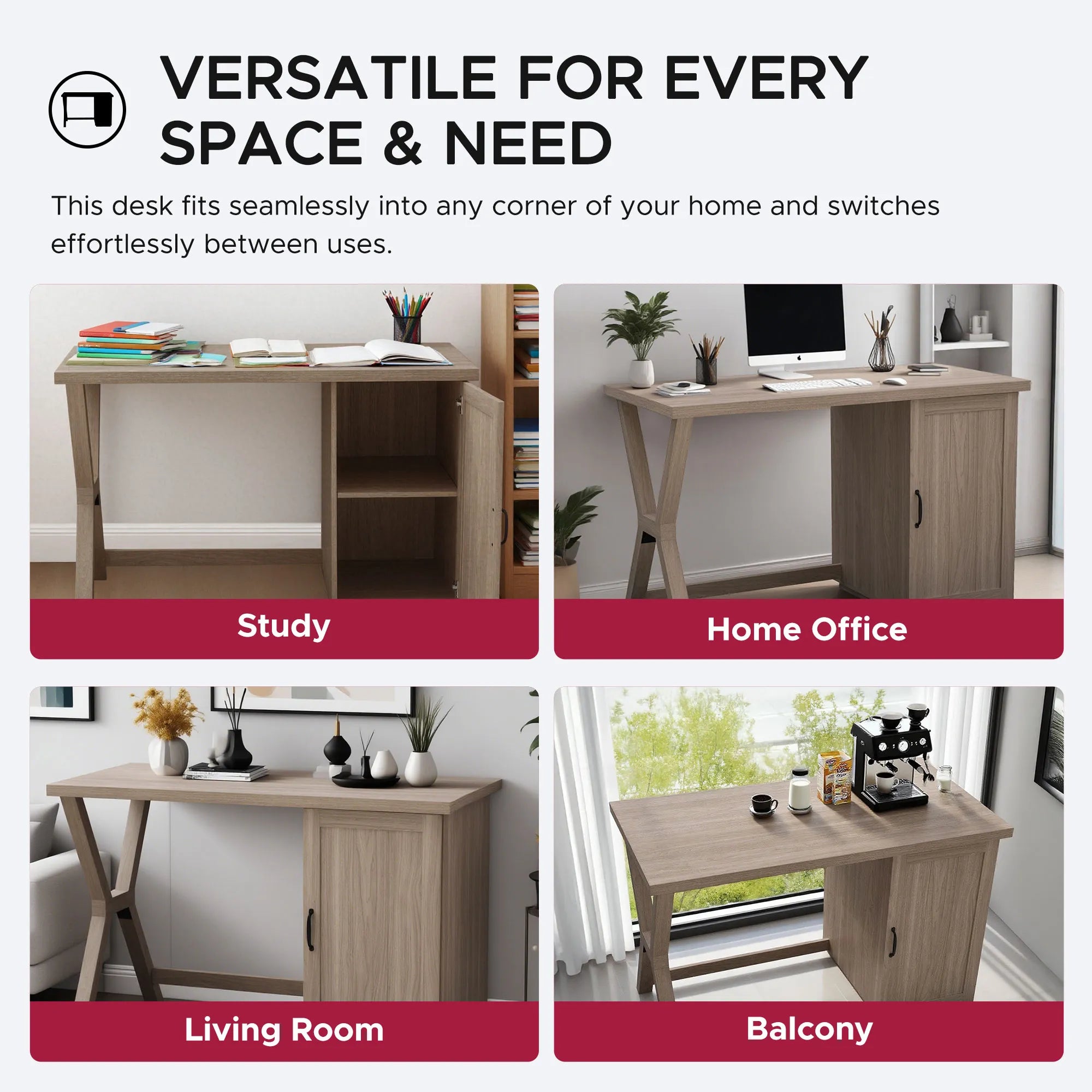 SUNJOY 47" Farmhouse Design Computer Desk with Cabinet