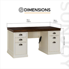 SUNJOY 58’’ Richland Double Pedestal Desk with Four Drawers and Two Cabinets