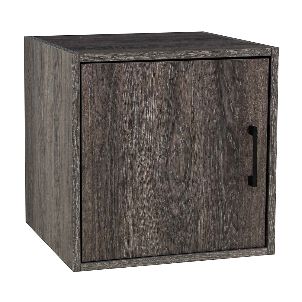Sunjoy Quub Single Door Cabinet, Space Saving Stackable MDF Wood Cabinet for Living Room, Bedroom and Other Indoor Space.