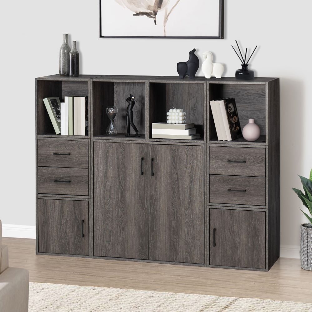 SUNJOY Quub Two Door Cabinet, Space Saving Stackable MDF Wood Cabinet for Living Room, Bedroom and Other Indoor Space