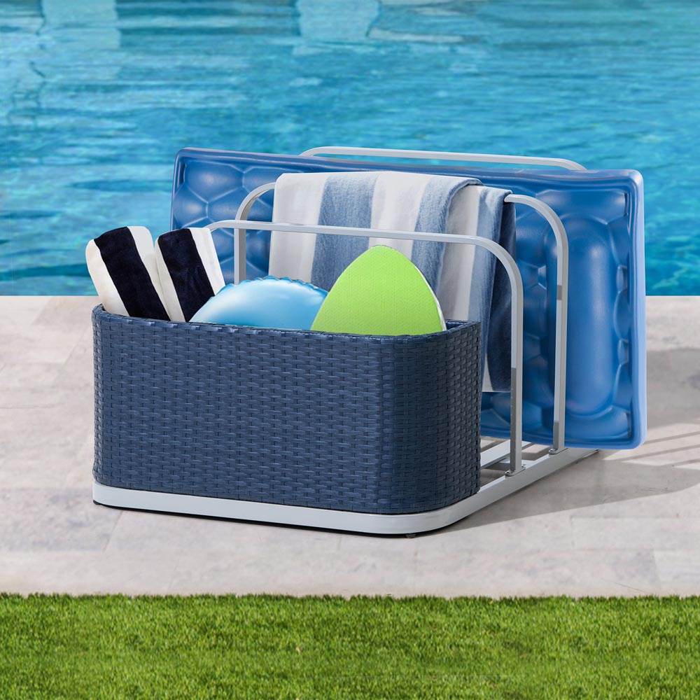 SUNJOY 35 Inch Rust-proof Wicker Pool Float Storage Rack for Floaties.