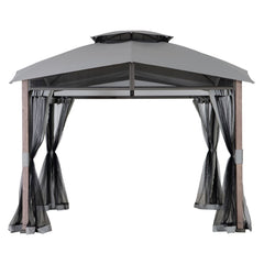 Sunjoy 12' x 12' Steel 2-Tier Outdoor Backyard Soft Top Gazebo with Ceiling Hook and Mesh Netting