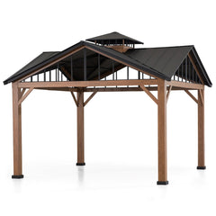 SUNJOY 12' x 12' Roanforth Gazebo With 2-Tier Roof and Ceiling Hook