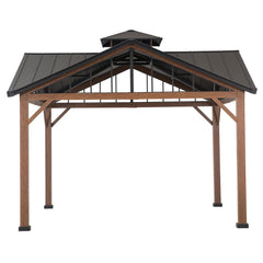 Sunjoy Roanforth Black Steel & Wood 2-Tier Outdoor Hardtop Gazebo With Ceiling Hook