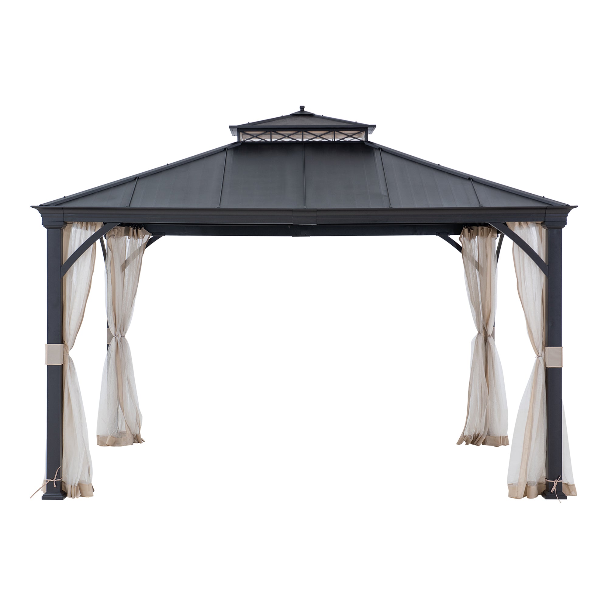 Crown Lattice Hardtop Patio Gazebo 11' × 13',  Matte Black