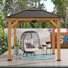 SUNJOY 9x9 Cedar Gazebo with Brown Metal Roof and Ceiling Hook