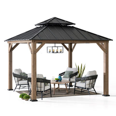 SUNJOY 11x11 Wooden Frame Backyard Hardtop Gazebo with Ceiling Hook