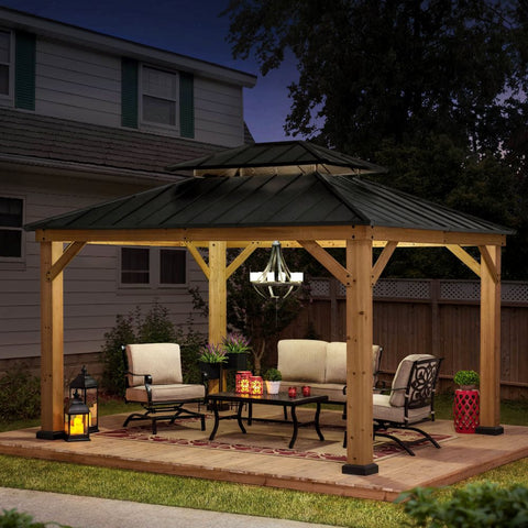 Sunjoy Wooden Hardtop Gazebo for Sale 11x13 for Outdoor Backyard Patio ...