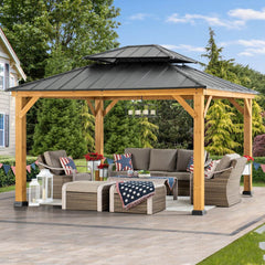 SUNJOY 11x13 Black Hardtop Wood Gazebo with Ceiling Hook