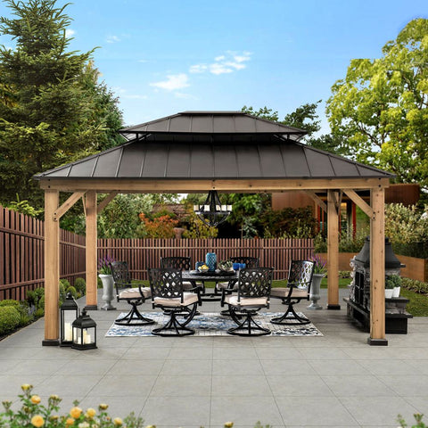 Sunjoy Wooden Hardtop Gazebo |13' x 15' Patio Gazebo | Cedar Gazebo ...