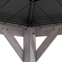Sunjoy Outdoor Patio 13x15 2-Tier Wooden Frame Backyard Hardtop Gazebo with Ceiling Hook.