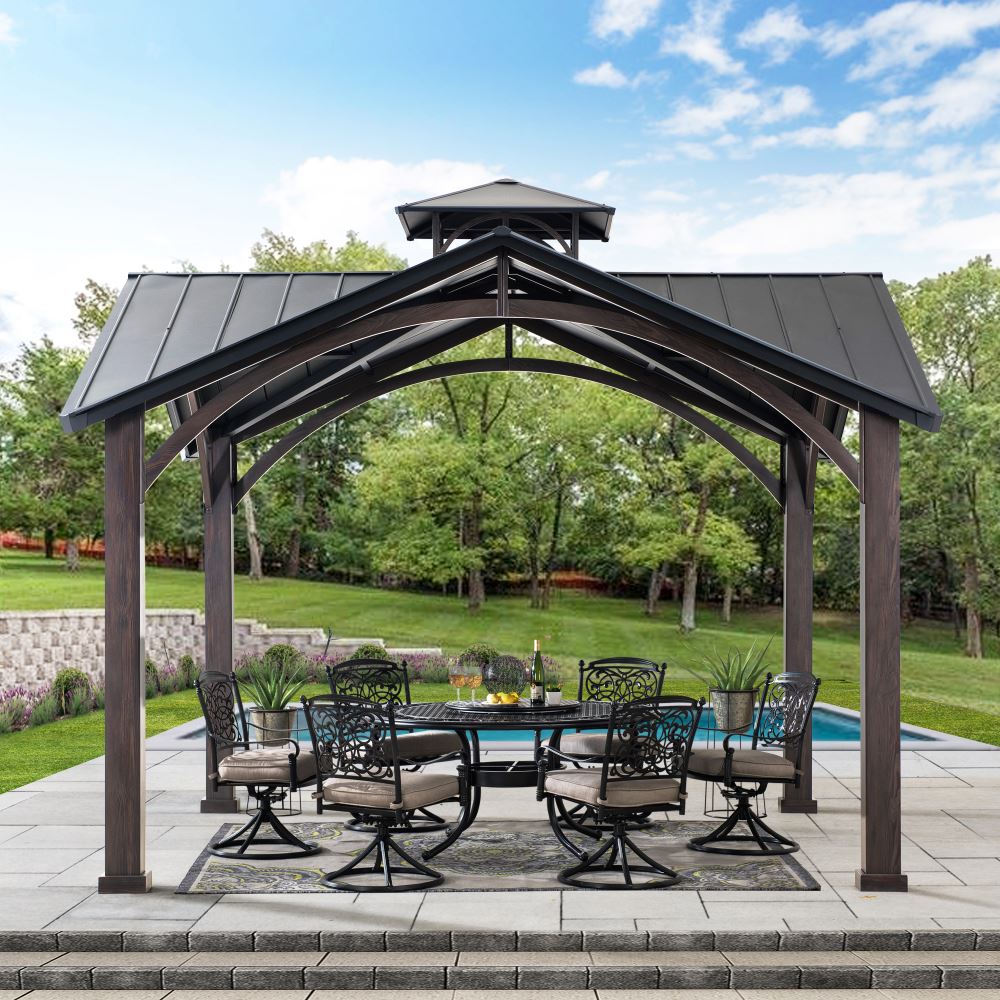 SUNJOY 12.5x12.5 Roanforth Metal Gazebo with Ceiling Hook.