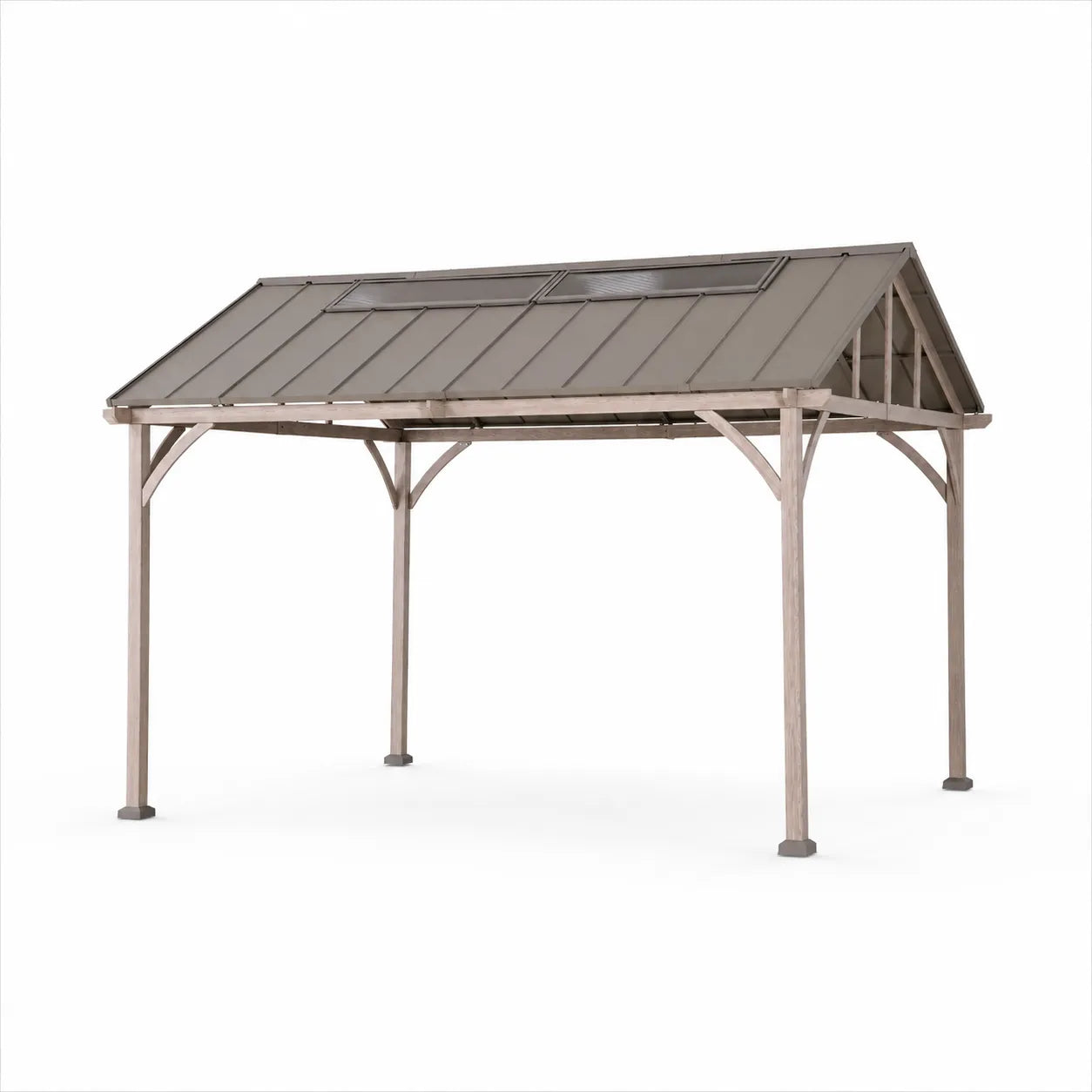 SUNJOY 11x13 Wood Finish Extra-Tall Hardtop Gazebo with Pitched Roof and PC Boards.