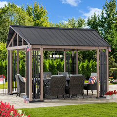 SUNJOY 11x13 Steel Gable Roof Hardtop Gazebo with Metal Ceiling Hook