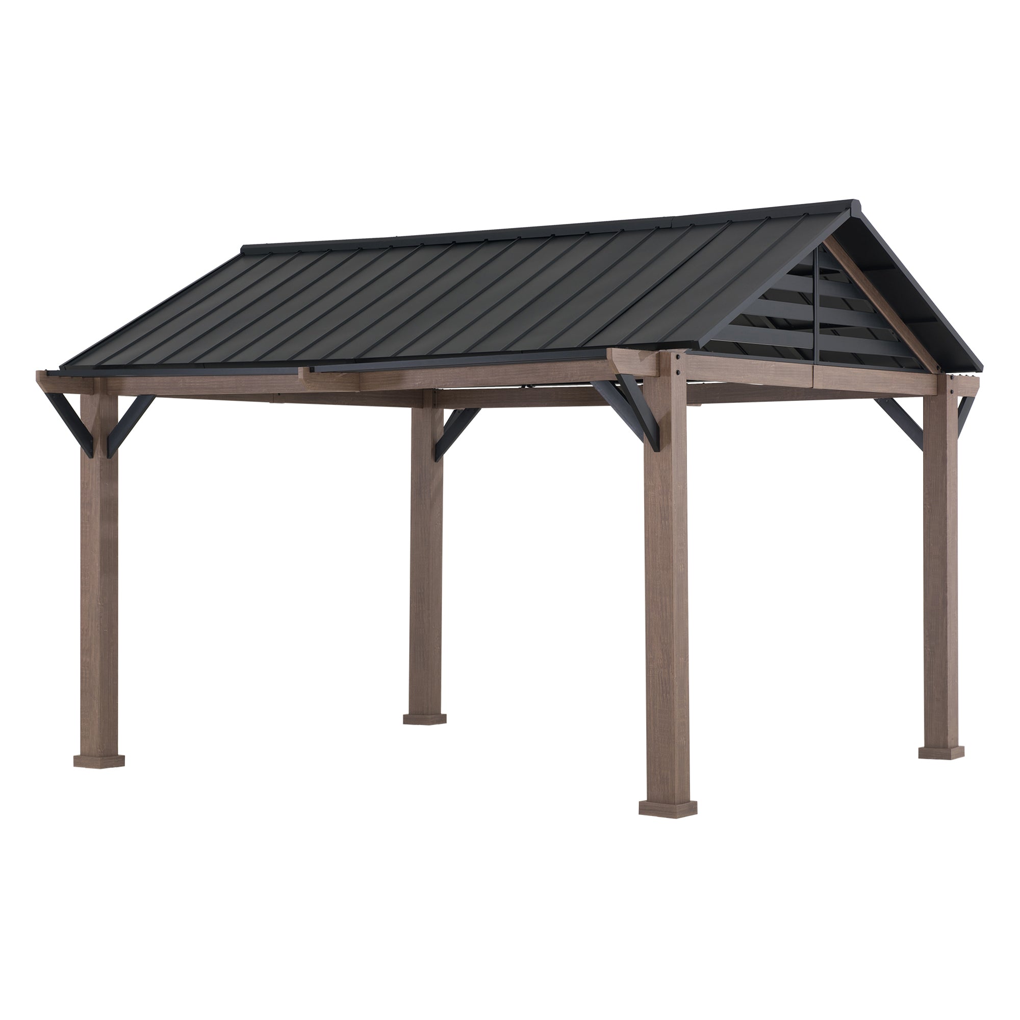 Apex Woodgrain Gable Steel Roof Patio Gazebo, 13×13