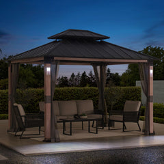 SUNJOY 10’ x 12’ Kirkfield Hard Top Gazebo with Mesh Netting & LED Lights