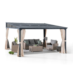 SUNJOY Merriam Wall Mounted Gazebo, Lean to Gazebo with Curtains and Netting