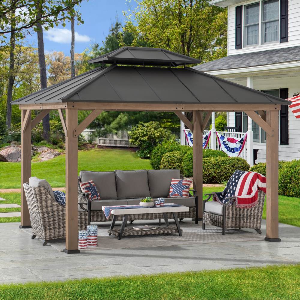 Sunjoy 10x12 Wood Gazebo | Outdoor Hardtop Gazebo | Backyard Gazebo ...