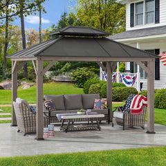 Test SUNJOY 10x12 Wood Gazebo with 2-tier Roof and Curtain Rods