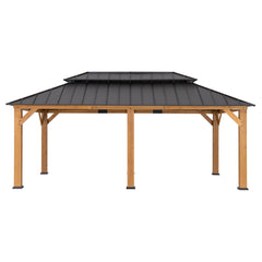 SUNJOY 12' x 20' Archwood Wooden Frame Hardtop Gazebo with 2-tier Metal Roof and 2 Ceiling Hooks